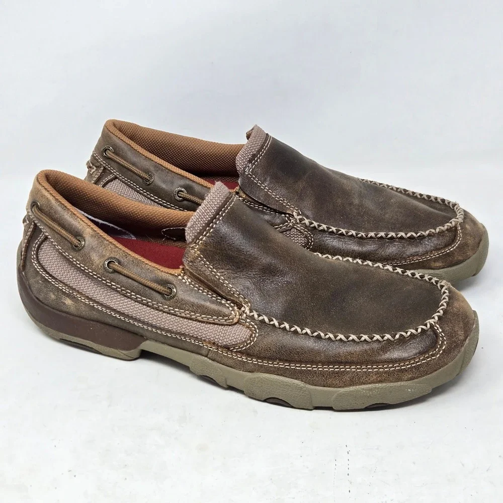 Twisted X Mens Driving Moc Brown Leather Slip On Loafers MDMS002 Size 10 M